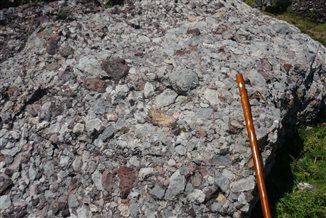 Bloc de onglom&eacute;rat du permien, probablement amen&eacute; par le dernier glacier